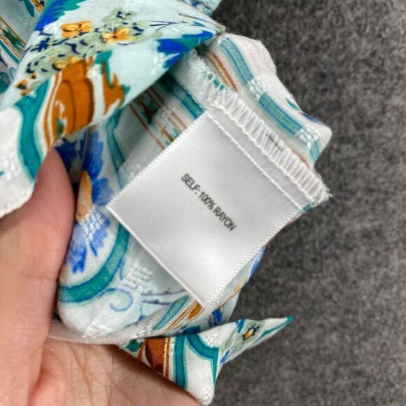 Jane & Delancey Top Women M Medium White Striped Button Up Short Sleeve Rayon - Picture 6 of 9